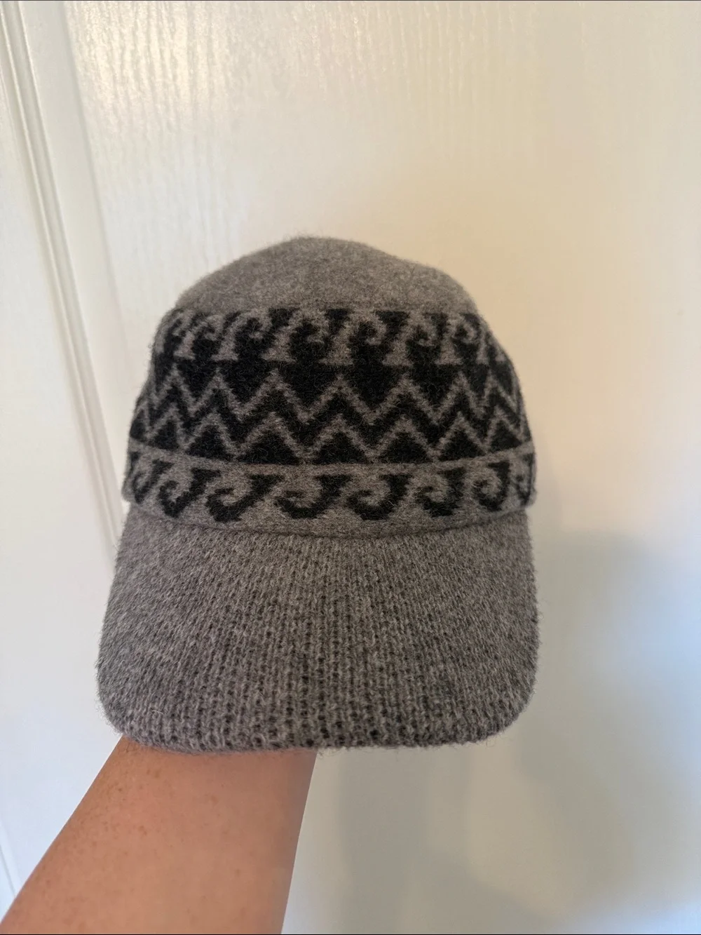 Scala Cadet Wool Visor Hat with Black Geometric Pattern